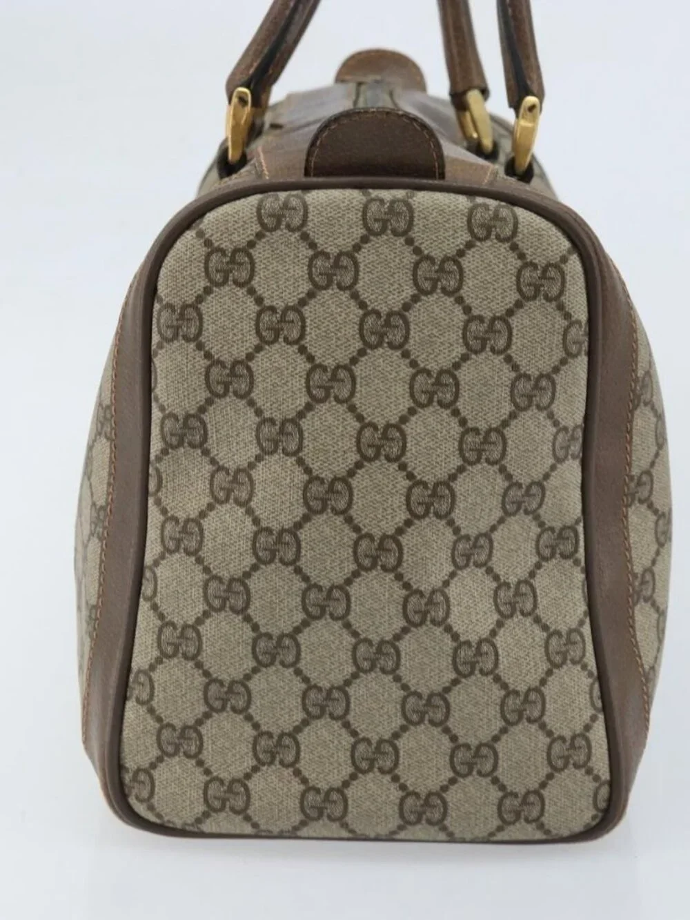 GUCCI GG Supreme Web Sherry Line Boston Bag PVC Beige 02 98 8 0468 Auth BAZ555